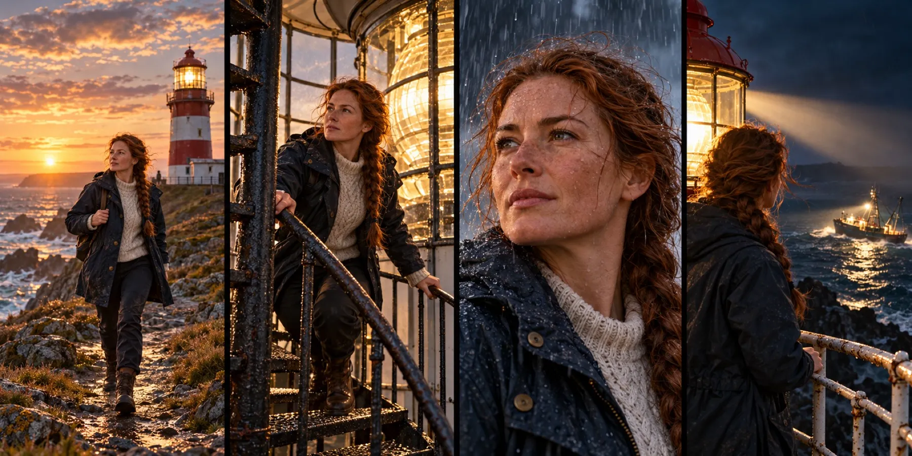 The same character in four different shots: wide, medium, close-up and over the shoulder